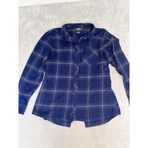 Outdoor Research Sandpoint Flannel Shirt L Blue Plaid Pockets Vented Hiking OR